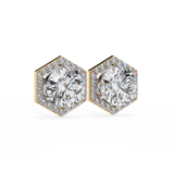14K White Gold IGI Certified Round Diamond Hexagon Earrings, D-E Color, VVS/VS Clarity