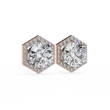 14K White Gold IGI Certified Round Diamond Hexagon Earrings, D-E Color, VVS/VS Clarity