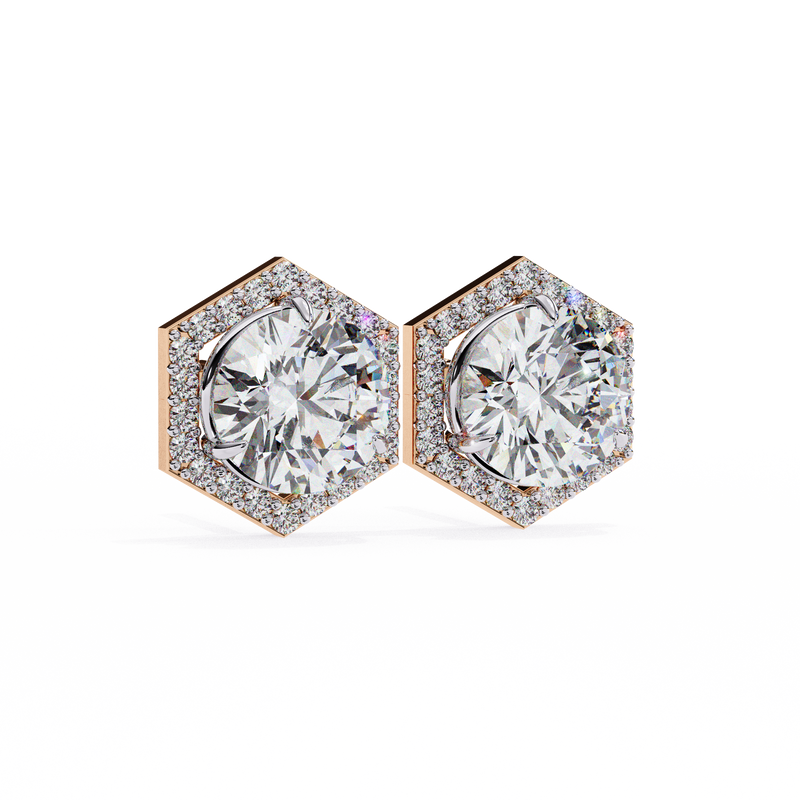 14K White Gold IGI Certified Round Diamond Hexagon Earrings, D-E Color, VVS/VS Clarity