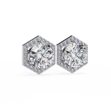 14K White Gold IGI Certified Round Diamond Hexagon Earrings, D-E Color, VVS/VS Clarity
