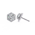 14K White Gold IGI Certified Round Diamond Hexagon Earrings, D-E Color, VVS/VS Clarity