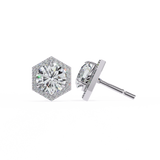14K White Gold IGI Certified Round Diamond Hexagon Earrings, D-E Color, VVS/VS Clarity