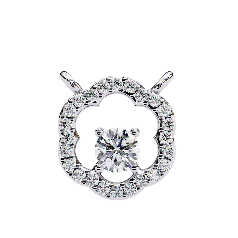 14K White Gold IGI Certified Round Diamond Flower Pendant – D-E Color, VVS–VS Clarity, Rabbit Ear Bail