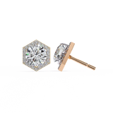 14K White Gold IGI Certified Round Diamond Hexagon Earrings, D-E Color, VVS/VS Clarity