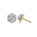 14K White Gold IGI Certified Round Diamond Hexagon Earrings, D-E Color, VVS/VS Clarity