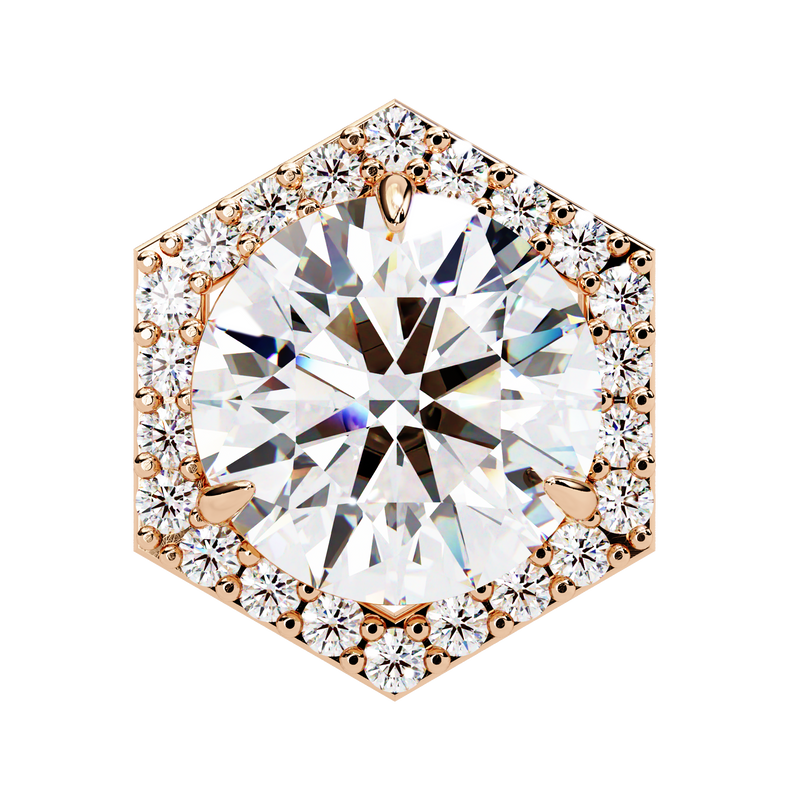 14K White Gold IGI Certified Round Diamond Hexagon Earrings, D-E Color, VVS/VS Clarity