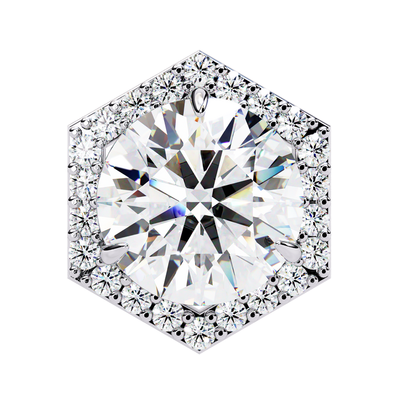 14K White Gold IGI Certified Round Diamond Hexagon Earrings, D-E Color, VVS/VS Clarity
