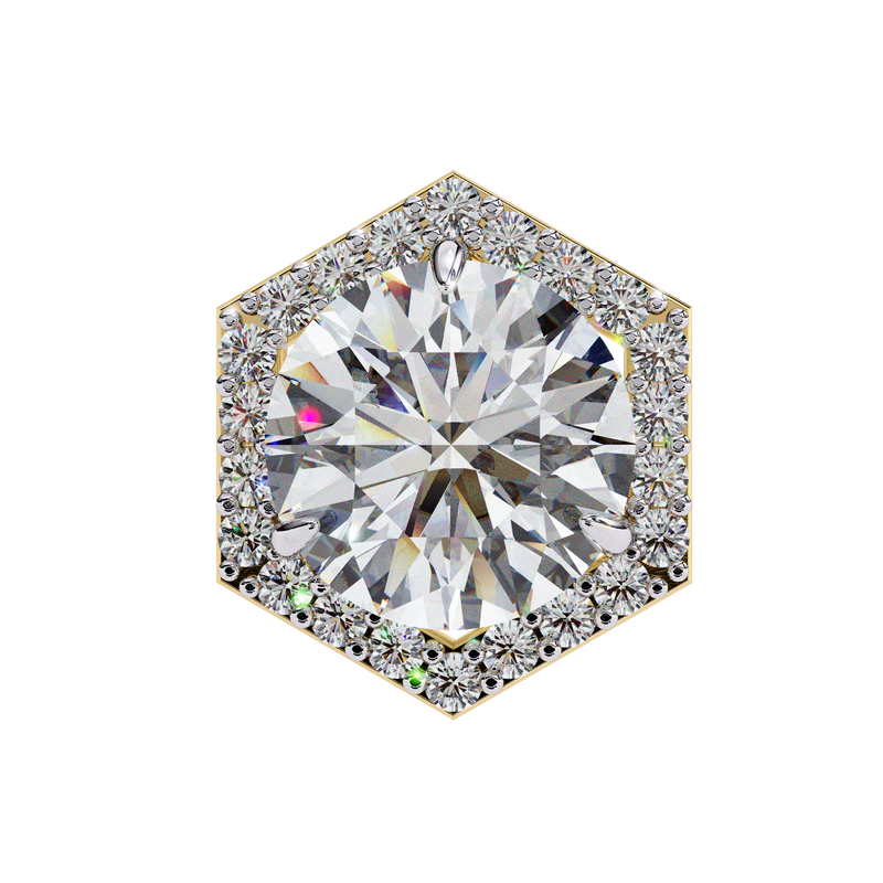 14K White Gold IGI Certified Round Diamond Hexagon Earrings, D-E Color, VVS/VS Clarity