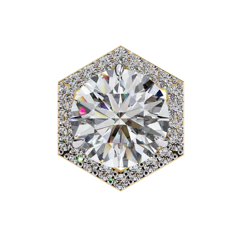 14K White Gold IGI Certified Round Diamond Hexagon Earrings, D-E Color, VVS/VS Clarity