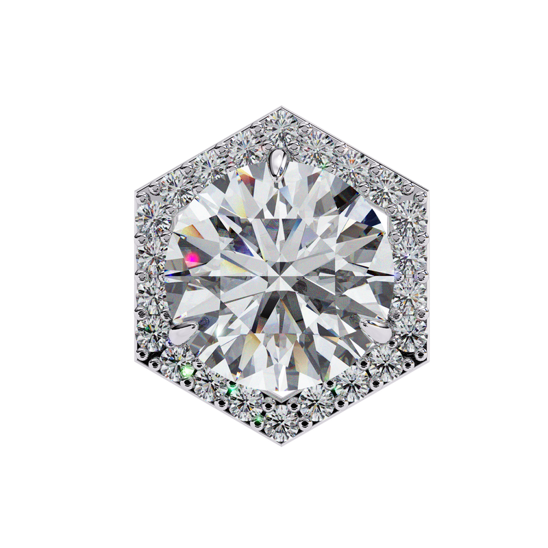 14K White Gold IGI Certified Round Diamond Hexagon Earrings, D-E Color, VVS/VS Clarity