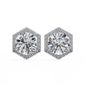 14K White Gold IGI Certified Round Diamond Hexagon Earrings, D-E Color, VVS/VS Clarity