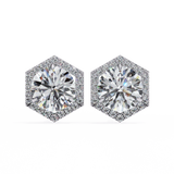 14K White Gold IGI Certified Round Diamond Hexagon Earrings, D-E Color, VVS/VS Clarity
