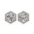 14K White Gold IGI Certified Round Diamond Hexagon Earrings, D-E Color, VVS/VS Clarity