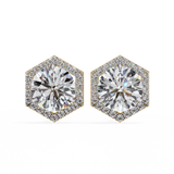 14K White Gold IGI Certified Round Diamond Hexagon Earrings, D-E Color, VVS/VS Clarity