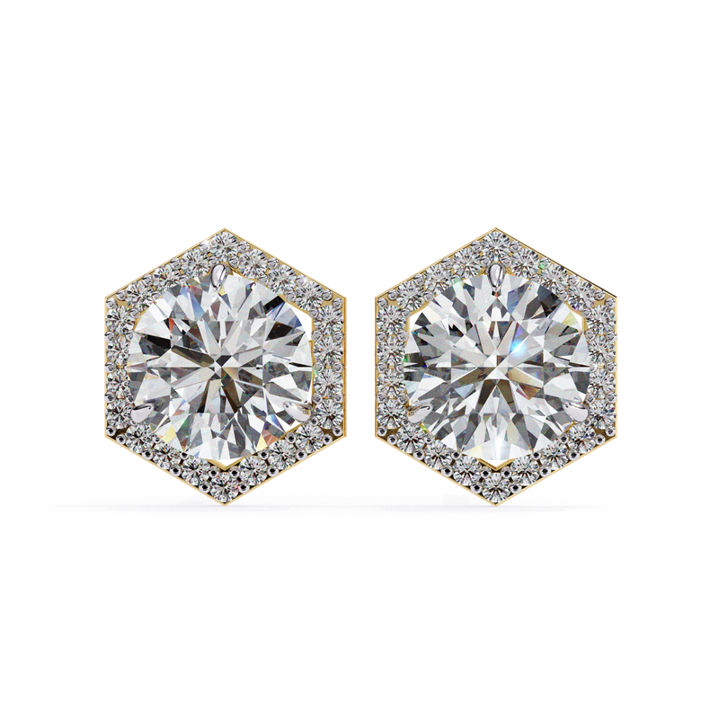 14K White Gold IGI Certified Round Diamond Hexagon Earrings, D-E Color, VVS/VS Clarity