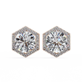 14K White Gold IGI Certified Round Diamond Hexagon Earrings, D-E Color, VVS/VS Clarity