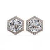 14K White Gold IGI Certified Round Diamond Hexagon Earrings, D-E Color, VVS/VS Clarity