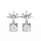 14K White Gold IGI Certified Round Diamond Dangling Earrings, D-E Color, VVS/VS Clarity