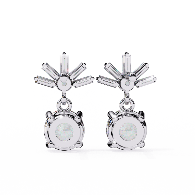 14K White Gold IGI Certified Round Diamond Dangling Earrings, D-E Color, VVS/VS Clarity