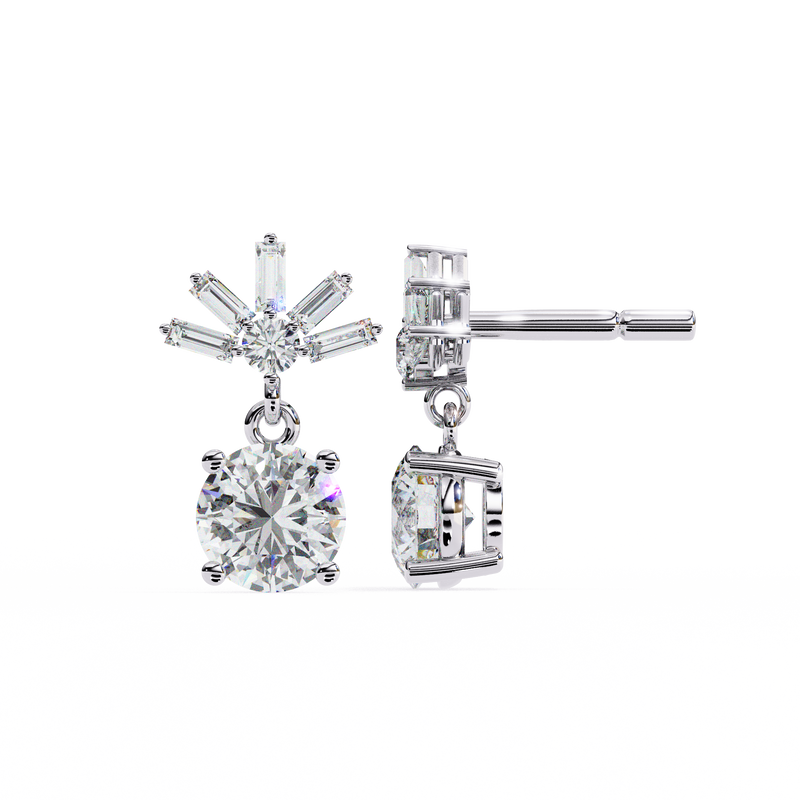 14K White Gold IGI Certified Round Diamond Dangling Earrings, D-E Color, VVS/VS Clarity