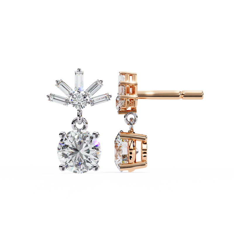 14K White Gold IGI Certified Round Diamond Dangling Earrings, D-E Color, VVS/VS Clarity