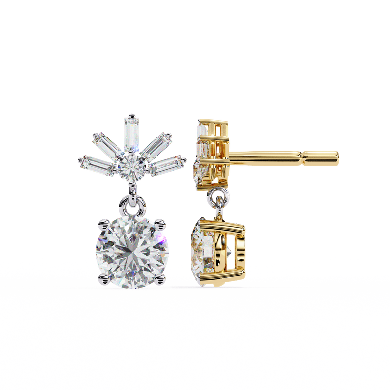 14K White Gold IGI Certified Round Diamond Dangling Earrings, D-E Color, VVS/VS Clarity