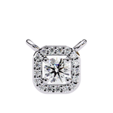 14K White Gold IGI Certified Round Square Diamond Pendant – D-E Color, VVS–VS Clarity, Rabbit Ear Bail