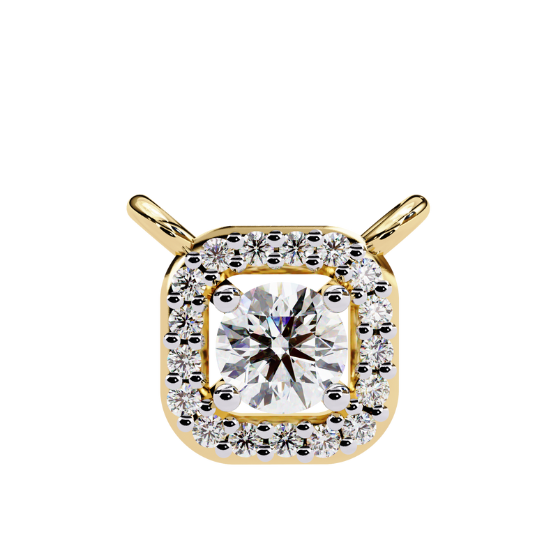 14K White Gold IGI Certified Round Square Diamond Pendant – D-E Color, VVS–VS Clarity, Rabbit Ear Bail