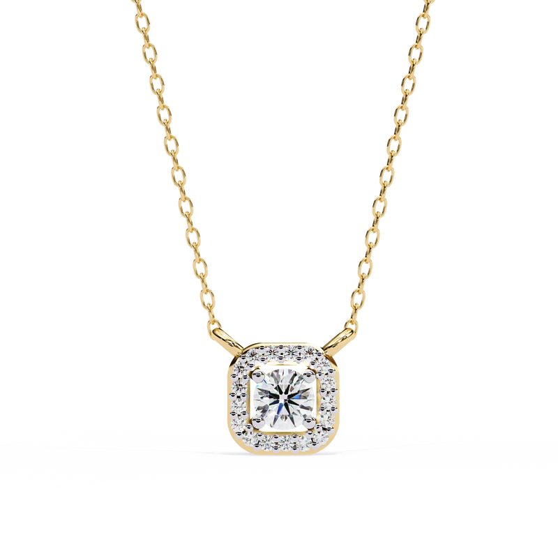 14K White Gold IGI Certified Round Square Diamond Pendant – D-E Color, VVS–VS Clarity, Rabbit Ear Bail