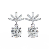 14K White Gold IGI Certified Round Diamond Dangling Earrings, D-E Color, VVS/VS Clarity