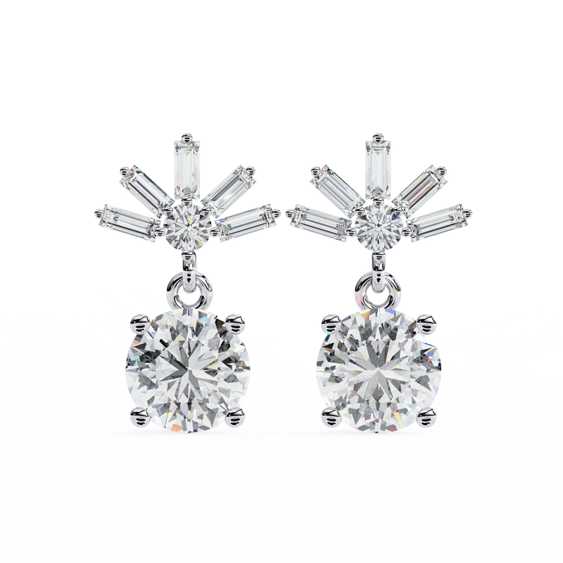 14K White Gold IGI Certified Round Diamond Dangling Earrings, D-E Color, VVS/VS Clarity