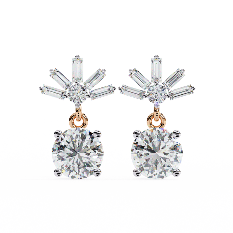 14K White Gold IGI Certified Round Diamond Dangling Earrings, D-E Color, VVS/VS Clarity