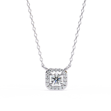 14K White Gold IGI Certified Round Square Diamond Pendant – D-E Color, VVS–VS Clarity, Rabbit Ear Bail