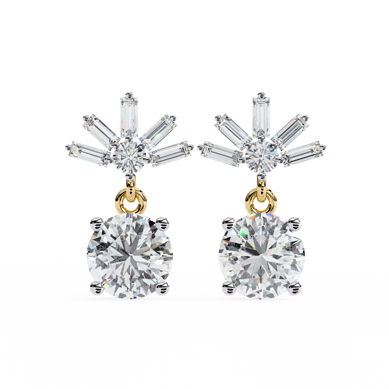 14K White Gold IGI Certified Round Diamond Dangling Earrings, D-E Color, VVS/VS Clarity