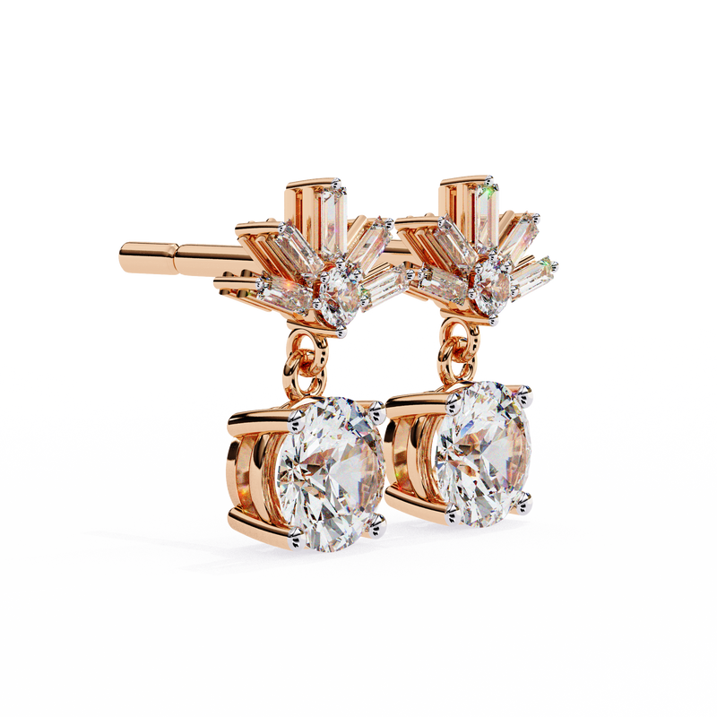 14K White Gold IGI Certified Round Diamond Dangling Earrings, D-E Color, VVS/VS Clarity