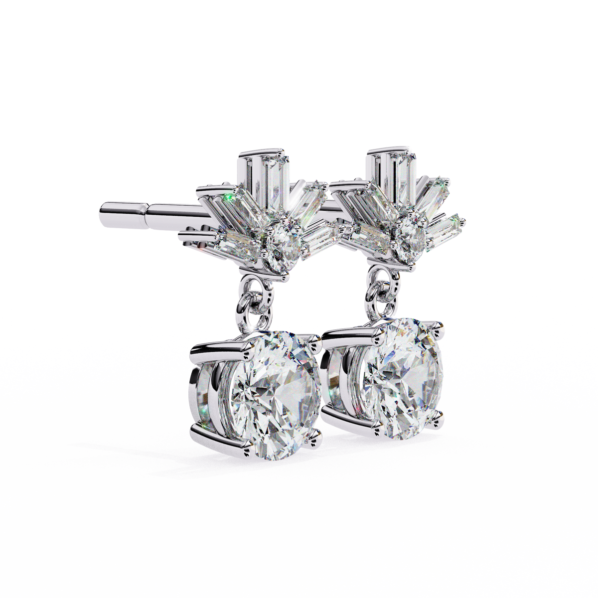 14K White Gold IGI Certified Round Diamond Dangling Earrings, D-E Color, VVS/VS Clarity