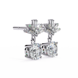 14K White Gold IGI Certified Round Diamond Dangling Earrings, D-E Color, VVS/VS Clarity