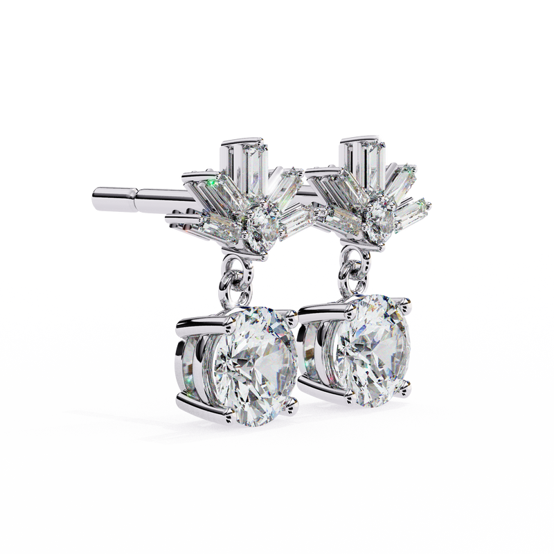 14K White Gold IGI Certified Round Diamond Dangling Earrings, D-E Color, VVS/VS Clarity