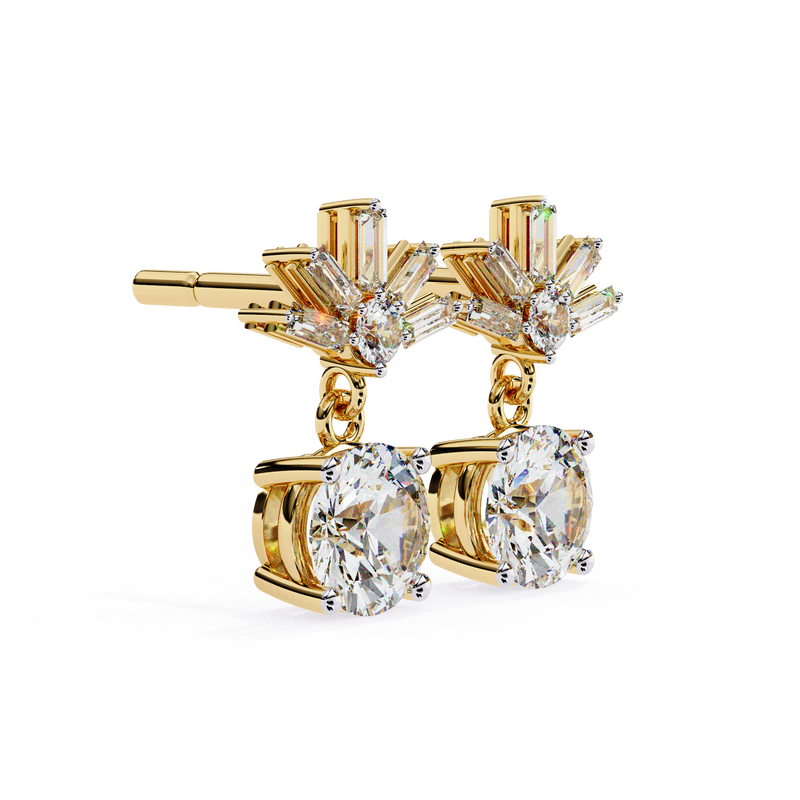 14K White Gold IGI Certified Round Diamond Dangling Earrings, D-E Color, VVS/VS Clarity