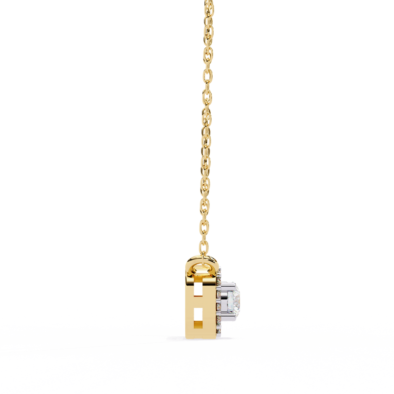 14K White Gold IGI Certified Round Square Diamond Pendant – D-E Color, VVS–VS Clarity, Rabbit Ear Bail