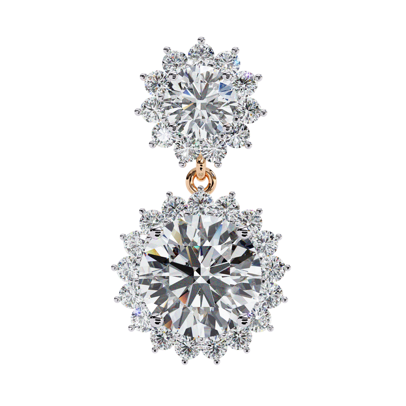 14K White Gold IGI Certified Round Diamond Flower Halo Earrings, D-E Color, VVS/VS Clarity