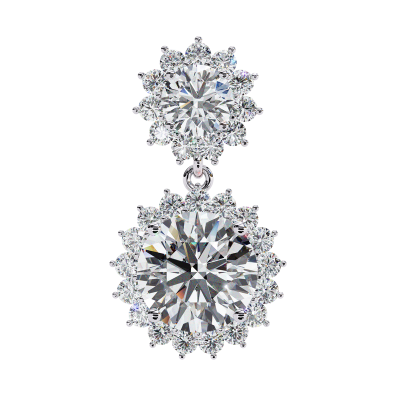 14K White Gold IGI Certified Round Diamond Flower Halo Earrings, D-E Color, VVS/VS Clarity