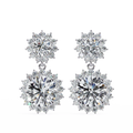 14K White Gold IGI Certified Round Diamond Flower Halo Earrings, D-E Color, VVS/VS Clarity