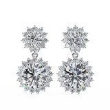 14K White Gold IGI Certified Round Diamond Flower Halo Earrings, D-E Color, VVS/VS Clarity
