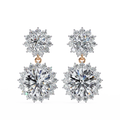 14K White Gold IGI Certified Round Diamond Flower Halo Earrings, D-E Color, VVS/VS Clarity