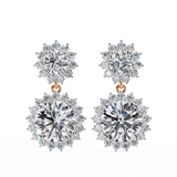 14K White Gold IGI Certified Round Diamond Flower Halo Earrings, D-E Color, VVS/VS Clarity