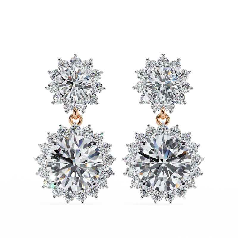 14K White Gold IGI Certified Round Diamond Flower Halo Earrings, D-E Color, VVS/VS Clarity