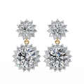 14K White Gold IGI Certified Round Diamond Flower Halo Earrings, D-E Color, VVS/VS Clarity