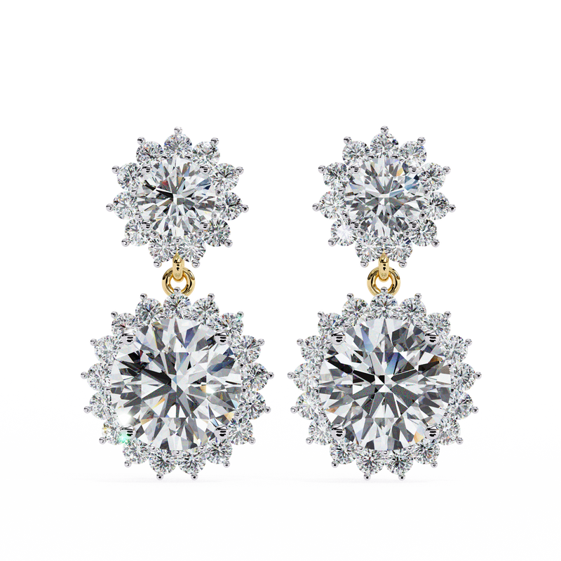 14K White Gold IGI Certified Round Diamond Flower Halo Earrings, D-E Color, VVS/VS Clarity