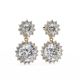 14K White Gold IGI Certified Round Diamond Flower Halo Earrings, D-E Color, VVS/VS Clarity
